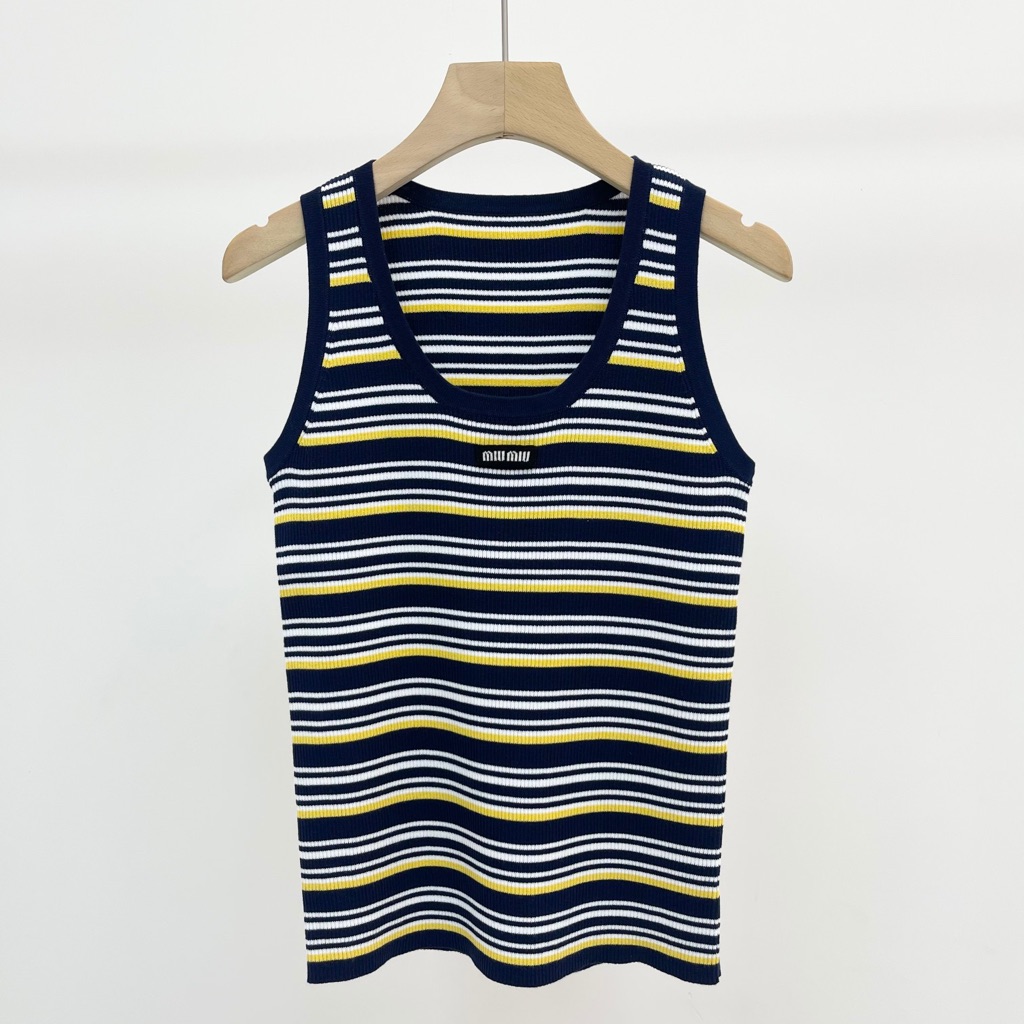 Miumiu Women's Color-Block Striped Cotton Vest Knit Top